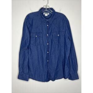 Duke Haband Men’s Denim Pearl Snap Western Shirt Size Large Cowboy Rodeo Blue